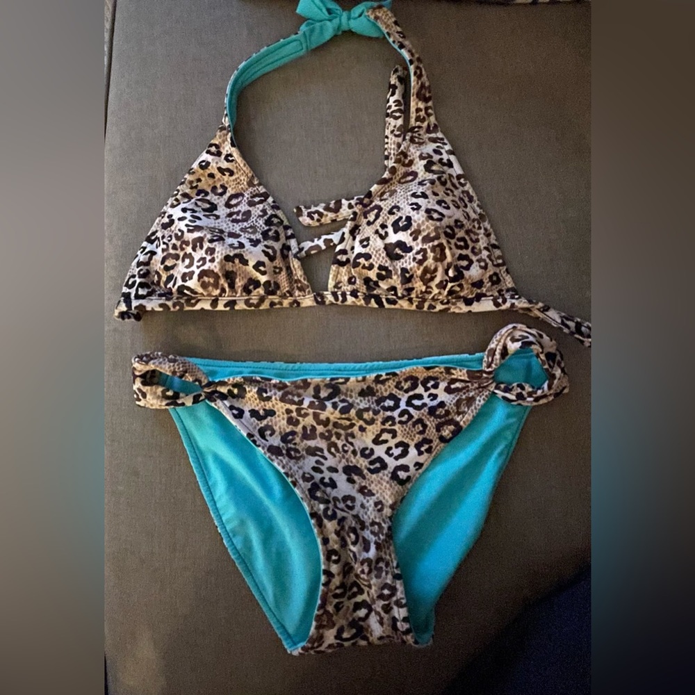 Cheetah turquoise bathing suit